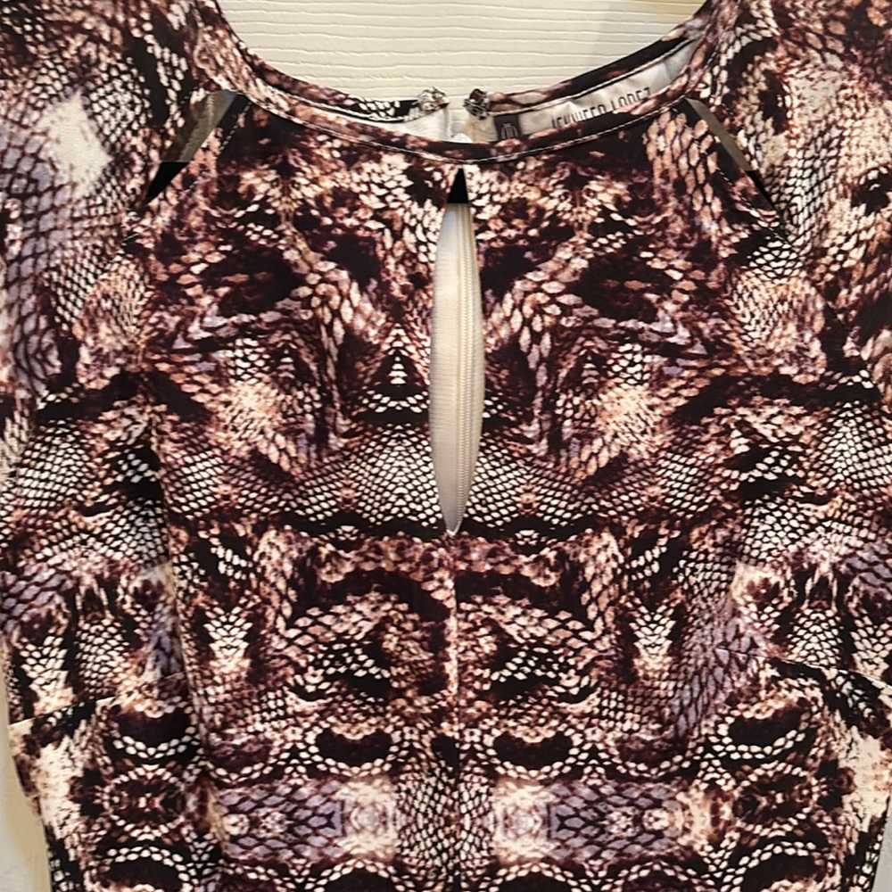 Snake skin keyhole midi dress long sleeve bodyCon animal print knee length dress - Picture 3 of 12